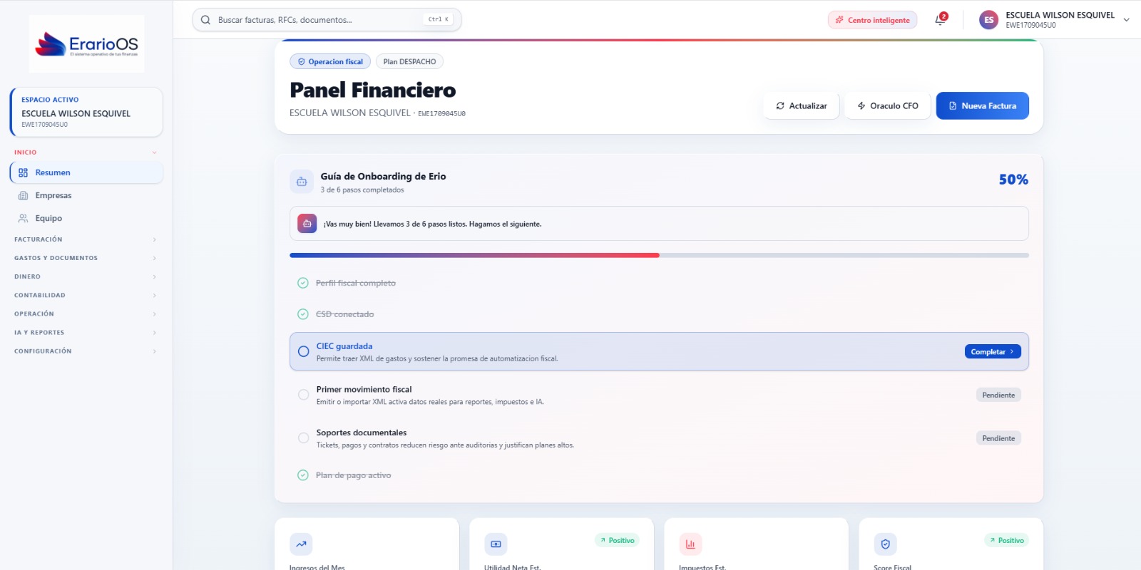Dashboard de Erario OS