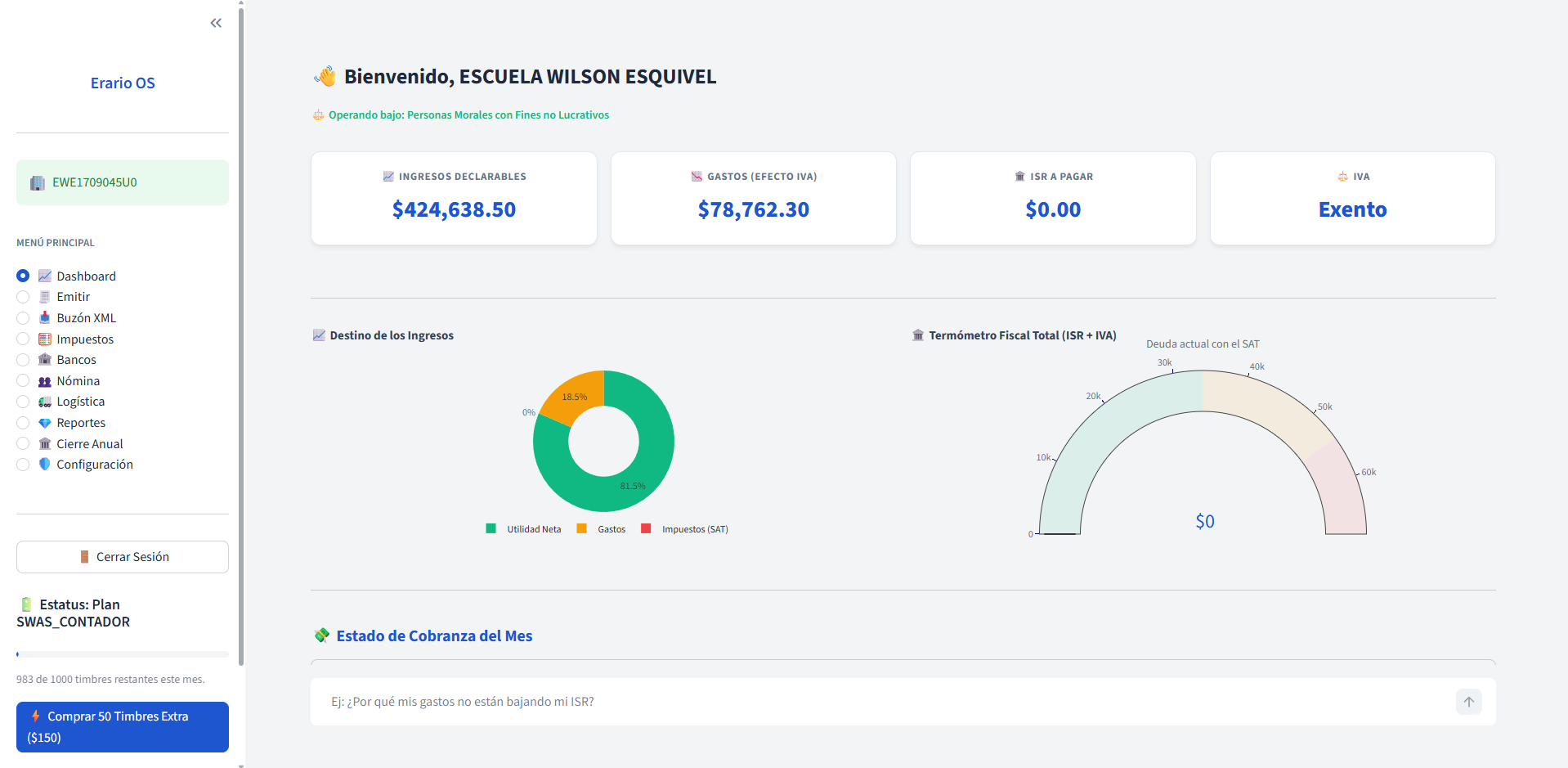 Dashboard de Erario OS